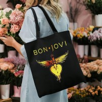 大容量キャンバストートバッグ（女性用）- スタイリッシュで多機能なショッピングハンドバッグ、エンボス加工「ボン・ジョヴィ」デザイン、固定ショルダーストラップ、オープントップ - 日常の通勤やカジュアルな外出に最適、多機能トートバッグ|オープントップバッグ|固定ストラップバッグ