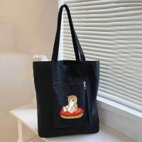 大容量 ブラックキャットプリント トートバッグ - 女性用カジュアルショルダーハンドバッグ、フロントポケット付き 旅行・通勤・買い物に最適 ポリエステル生地 日常使用