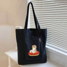 大容量 ブラックキャットプリント トートバッグ - 女性用カジュアルショルダーハンドバッグ、フロントポケット付き 旅行・通勤・買い物に最適 ポリエステル生地 日常使用