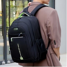 女性用ナイロン製ラップトップバックパック | 軽量で耐久性があり、調節可能なショルダーストラップ＆ジッパーコンパートメント付き | マルチポケットデザイン | 通勤・短期旅行に最適 | 反射ストリップ付きブラック | キーチェーン含む、週末バックパック | スリークなバックパックデザイン | 安全なジッパークロージャー