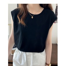 袖なしTシャツ レディース ルーズ サマーファッション タンクトップ Tシャツ ソリッドカラー ラウンドネック 袖なしTシャツ レディース ベースシャツを着用して薄いカジュアルベストを示します