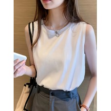 女性向けのスタイリッシュでカジュアルな夏のタンクトップ、シンプルな無地カラーのノースリーブキャミソール。重ね着やアウターとして着用するのに最適な、トレンドの無地カラーのレディースTシャツです。