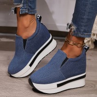 女性用快適デニムスニーカー - 軽量で滑りやすいカジュアルシューズ、厚底ソールでオールシーズン対応