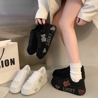 キヤシ レディース ラインストーン装飾 カモフラージュ ロートップ スニーカー 厚底プラットフォームソール付き - 高さアップ レースアップシューズ、丸いつま先のファブリックアッパー＆耐久性レザーアウトソール オールシーズン用
