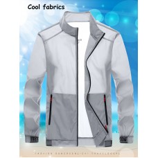 メンズ軽量通気性ジャケット - UV保護、速乾ナイロン、スタンドカラー、長袖ジッパーポケット付き、スポーツ、ヨガ、ランニング、釣り、屋外活動に最適、日焼け防止服 | スタンドカラージャケット | ナイロン生地ジャケット