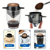 1pcコーヒーフィルター、折りたたみ可能、ポータブル、ステンレス製、再利用可能、コーヒーファンネル、簡単に洗える、ペーパーレスのポーオーバーホルダー、コーヒードリッパー