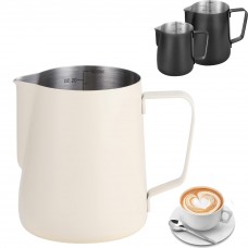 プレミアムステンレススチールミルク泡立てピッチャー - 12oz/20oz、エスプレッソマシン用厚手304コーヒースチーマーカップ（ホワイト）