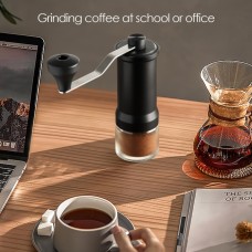 携帯用手動コーヒーグラインダー - 調節可能な粗さ、高硼酸ガラスカップ、電池不要 - 家庭＆旅行に最適