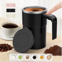 PANCERKA 自動撹拌マグカップ、LEDディスプレイ温度付き自動磁気コーヒーマグ、充電式自動撹拌マグ、12oz 自己混合カップ、デスクでのコーヒーとミルクの混合撹拌用蓋付き