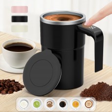 PANCERKA 自動撹拌マグカップ、LEDディスプレイ温度付き自動磁気コーヒーマグ、充電式自動撹拌マグ、12oz 自己混合カップ、デスクでのコーヒーとミルクの混合撹拌用蓋付き